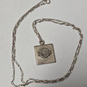 Harley Davidson 925 Sterling Silver Square Pendant Necklace Bar And Shield 24"